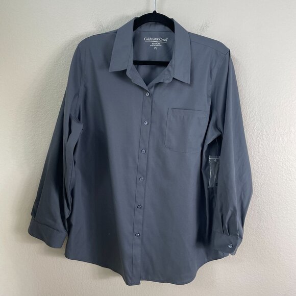 NEW Coldwater Creek Womens Petite Large Anytime No Iron Tunic Top Gray Shirt - Picture 6 of 8